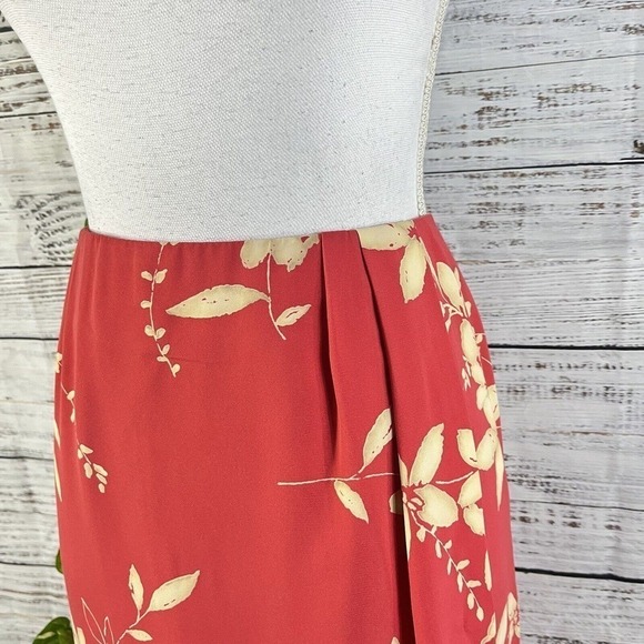 Judith Hart Skirt size 12 Coral Tan Floral Tropical Faux Wrap Pencil Knee Hawaii - Picture 9 of 14